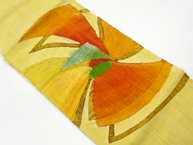 手織り紬抽象模様織出し名古屋帯